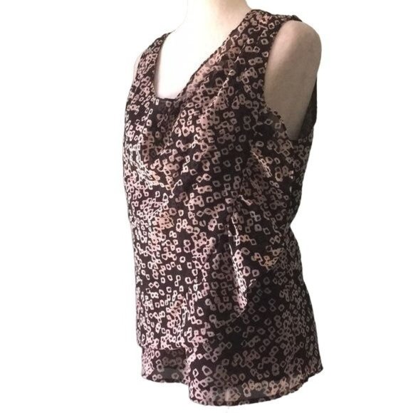 Gap Wrap Look Ruffle Tank Top S Brown Geometric Lined Sleeveless Round Neck - Picture 3 of 6